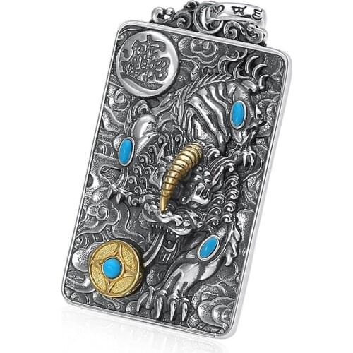 S925 Sterling Silver Thai silver Engrave Pi Xiu for Lucky Vintage Pendants Dog Tags Pendant Necklace