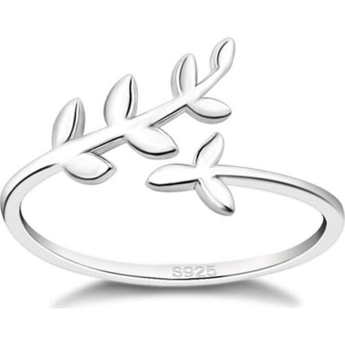 HIgh Quality Real 925 Sterling Silver Rings For Women Statement Korean Leaf Adjustable Open Wedding Rings Gifts Jewelry