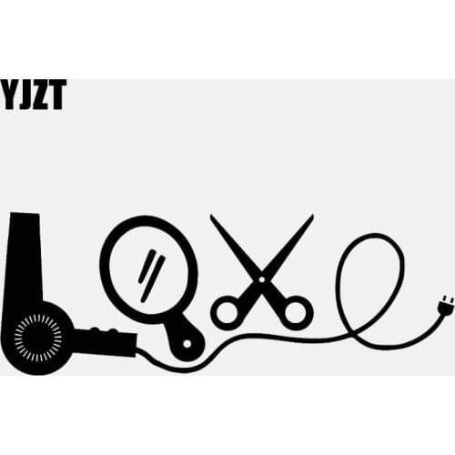 YJZT 14.8CM*5.4CM Hairdresser Love Hair Dryer Scissors Vinyl Motorcycle Car Sticker C22-0174