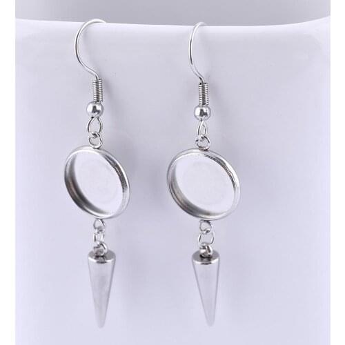 10pcs stainless steel 10mm dia dangle cabochon earring blanks with drop charms diy base setting bezels for earrings supplies