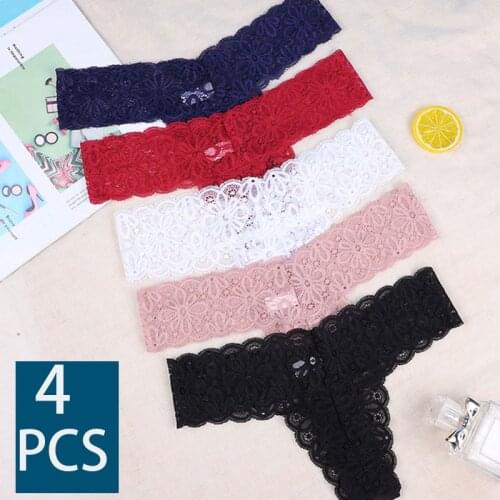4Pcs/lot Panties Women Sexy Lace Thong Hollow-out Transparent Briefs G-String Underwear Lingerie Low Waist Comfortable Panties