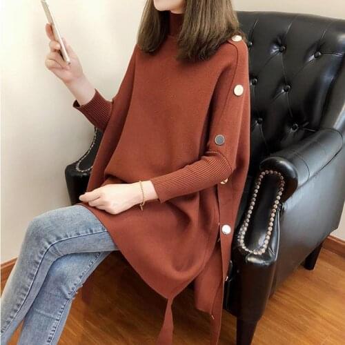 Bat Shirt Thick Pullover Sweater Jacket Women 2021 Autumn And Winter New Sweater Half-high Collar Cloak Cover Loose