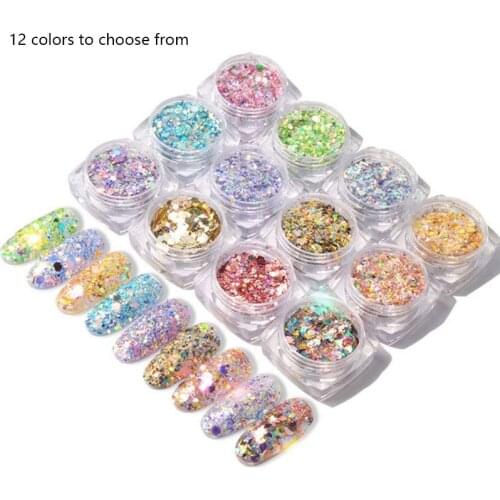 1Box Nail Glitter 3D Hexagon Powder Flakes Shiny Round Hexagon Holographic Paillette Nails Art Decorations Decoration Manicure