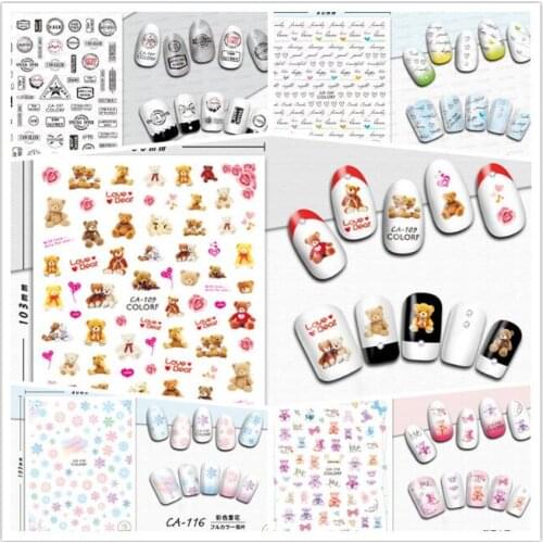 2020HOT! 1PC 3D Colorful English Letter Nail Stickers Cute Teddy Bear Letter Nails Ornaments Nail Art Tool Manicure Accessories
