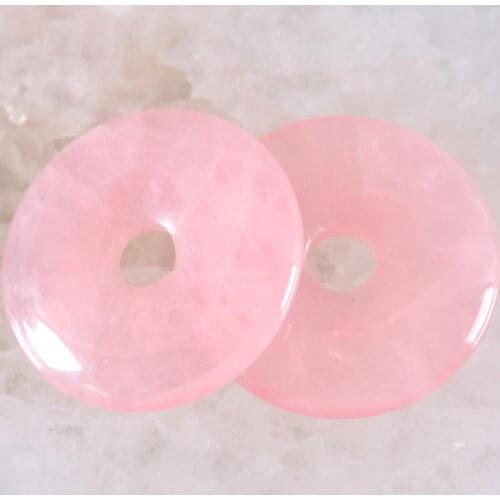 30MM 40MM CAB Cabochon Beads Natural Stone Real Pink Crystal Quartz For Jewelry Making Women Men Ring Gem Donut Bead 1Pcs K824
