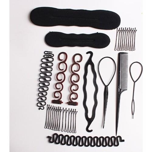 35Pcs/Set Hair Accessories Braider Donut Hair Clips For Women Rubber Band Rope Tie Gum Spring Hair Bun Makers Hairpins Headbands