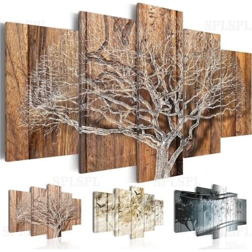 Natural Landscape 5 Pieces Wall Art Fly Birds Canvas Modular Pictures for Living Room Bedroom Posters and HD Prints Painting