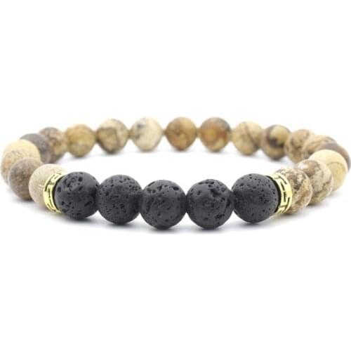 8mm fgs1 adjusted Black picture stone bead black volcanic lava Bracelet essential oils diffuser Reiki Buddha Prayer Yoga