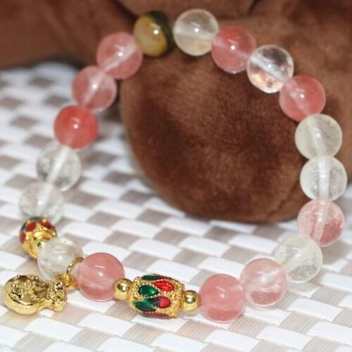 9 types women bracelet multicolor watermelon quartz crystal 6mm 8mm round beads bangle pendant charms diy jewelry 7.5inch B2112