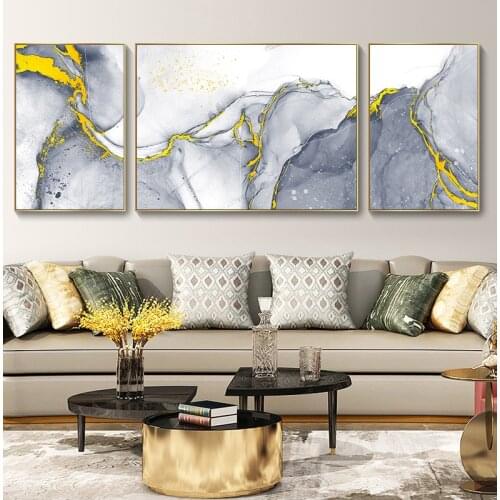 Abstract Grey Gold Picture Canvas Painting Nordic Home Decor Wall Art Poster and Print Marble Minimalist for Living Room Design