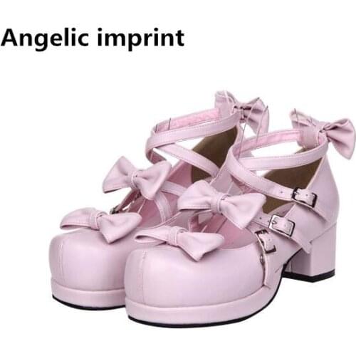 Angelic imprint mori girl lolita shoes woman cosplay shoes lady high heels Pumps women princess dress party shoes 33-47 pink