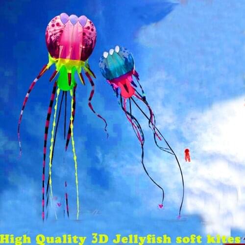 Free shipping high quality new 3d large kite jellyfish soft kite nylon ripstop with handle line outdoor toys surf octopus flying