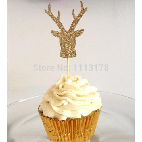 Glitter deer heads Cupcake Toppers party baby bridal shower birthday wedding cake topper decor to choose colors