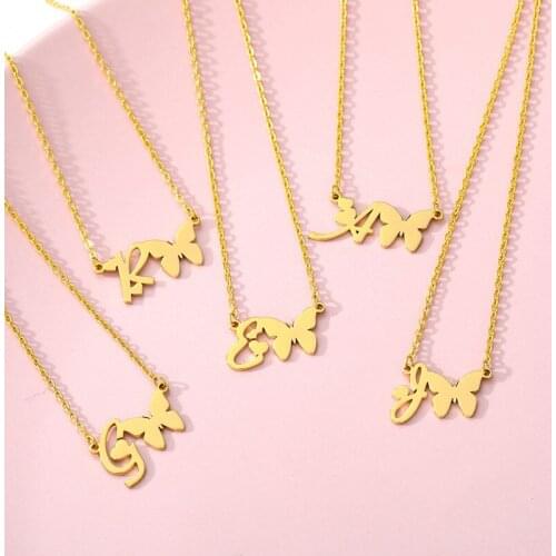 Letter Necklace Stainless Steel Necklaces Clavicle Chain Butterfly Necklace Stainless Steel Letter Jewel OL Style