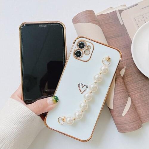 Plating Cute Pearl Bracelet Camera Protection Soft Phone Cases For iphone 12 Pro Max 11 MiNi XR X XS Max 7 8 plus SE 2020 Cover