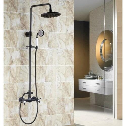 Black Oil Rubbed Brass Wall Mounted Rain Bathroom Rainfall Shower Faucet Set with Hand Held Spray Shower Head Mixer Tap 2rs494