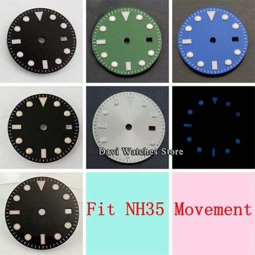 28.5mm Nologo Watch Dial Luminous Date Window Fit NH35 Movement