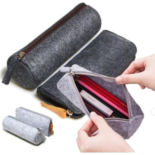 Retro Felt Pencil Pen Case Cosmetic Makeup Coin Pouch Zipper Bag Portable Purse School Stationery Office Supplies
