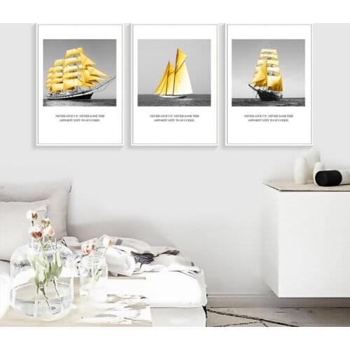 Architecture Scenery Photography Yellow Boat Bridge Tree Lake Rock Canvas Painting Wall Frameless Picture Poster Room Decoration