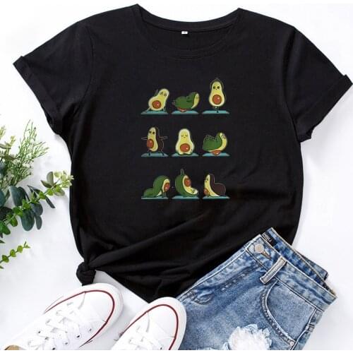 Yoga Avocado Graphic T Shirts Women Fashion Womens T-Shirts Cotton Tshirt for Women Round Neck Casual Tee Shirt Femme