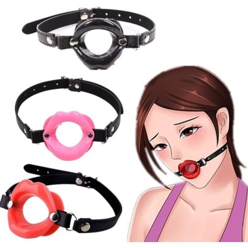 Hot Sale Silicone Lip Shape O Ring PU Leather Open Mouth Gag Oral Fetish Slave Bdsm Bondage Ring Mouth Gag Erotic Adult Sex Toys