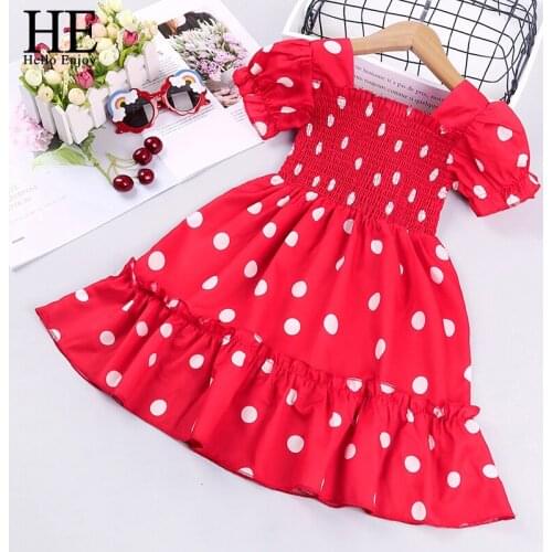 HE Hello Enjoy 2021 Baby Summer Clothing Kids Girls Fashion Short Sleeve Polka Dot Dress Stylish Elastic Dress for Children