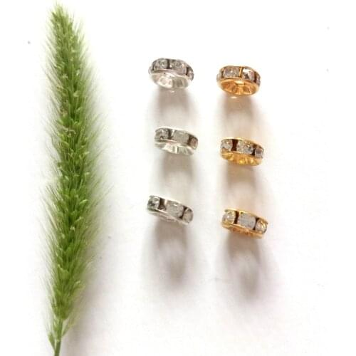 Hot 20pcs/Lot 6mm/8mm Gold/Silver Color Crystal Rhinestone Rondelle Beads Loose Spacer Beads For Diy Jewelry Making Accessories