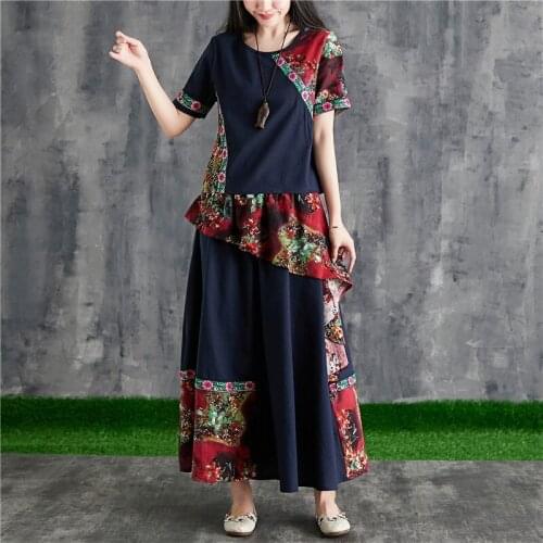 Cotton Linen Traditional Chinese Clothing For Women Vintage Cheongsam Tops O-Neck Loose Style Clothing Retro Skirt Outfits 10400