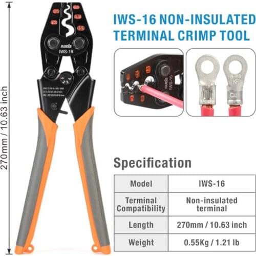 IWS-16 Ratchet Crimping Tool for Non-Insulated Terminals from 1.25-16mm2 AWG 22-6 with Polished Jaw crimping pliers dropshipping