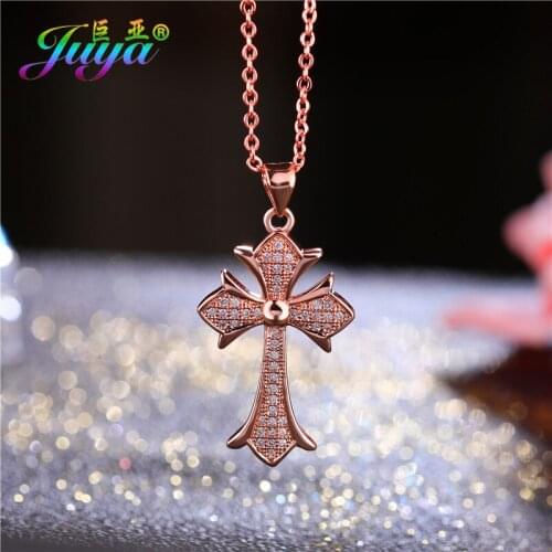 Juya Luxury Jesus Christian Cross Pendant Necklace For Women Men Handmade Religious Jewelry Making Supplies