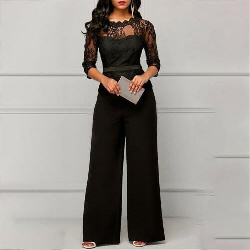 2021 Spring Autumn Women 2 Pcs Wide leg pants Sets Sleeve Solid Lace collar Top + Long Pant Formal Wear Casual Sets Women outfit