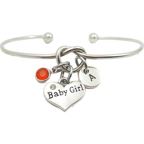 Baby Girl Retro Creative Initial Letter Monogram Birthstone Adjustable Bracelet Fashion Jewelry Women Gift Pendant