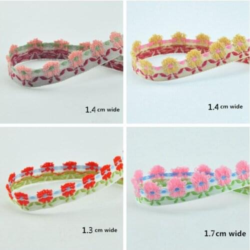 #160 3D Embroidered Lace 2yards/lot Webbing Tape Beautiful Candy Color Flower cotton Lace Fabric Sewing Applique satin ribbon
