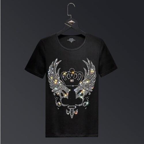 Crown 2021 Rhinestones T Shirts Men Brand Short Sleeve Fashion Man Streetwear O Neck Slim Modal Cotton Tshirts Plus Size 6XL