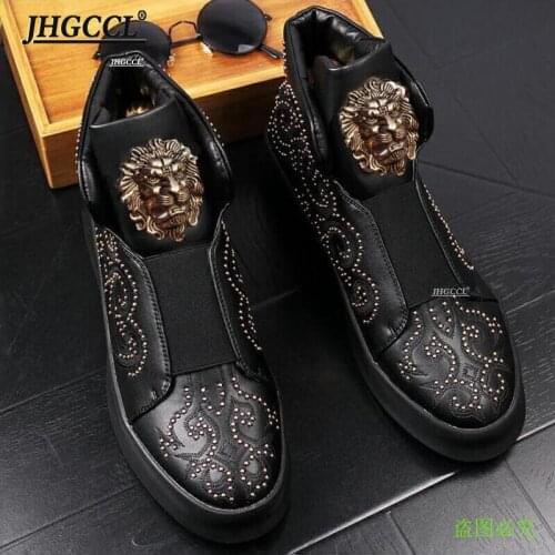 Mens designer Rivet shoes for men leather loafers men shoe with thick low rivets,casual board with High height zapatos sapatos