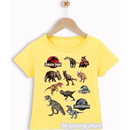 New Funny Jurassic Park T Shirt Dinosaur Tshirts Yellow Graphic Print Boys T-Shirt Vintage Kids Clothes Short Sleeve T-Shirts