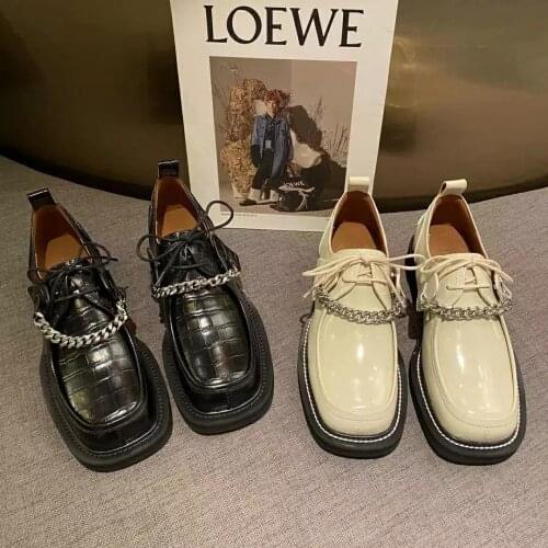 2021 New Retro Thick-soled Lace-up Shoes British Small Leather Shoes Womens Platform Oxford Shoes Spring Autumn