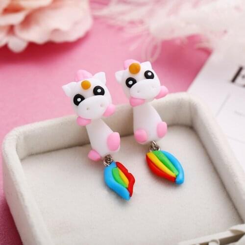 New colorful Unicorn soft pottery Earrings creative cute cartoon animal soft pottery Earrings