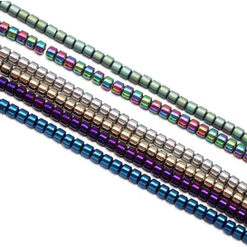 Geometry Cylinder Natural Stone Hematite Beaded Flat Round Loose Spacer Beads for DIY Jewelry Bracelet Necklace Making Supplies