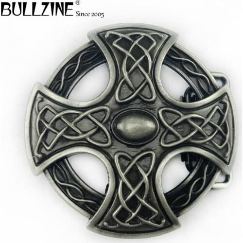 The Bullzine Cross celtic knot belt buckle with pewter finish FP-03401 suitable for 4cm width belt