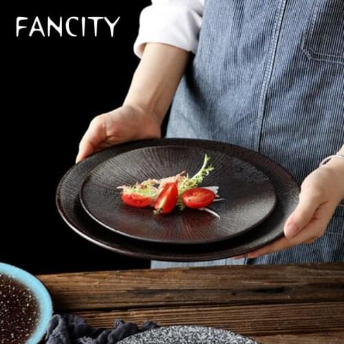 FANCITY Japanese style striped disc tableware household plates commercial dishes dinner plates personalized restaurant creative