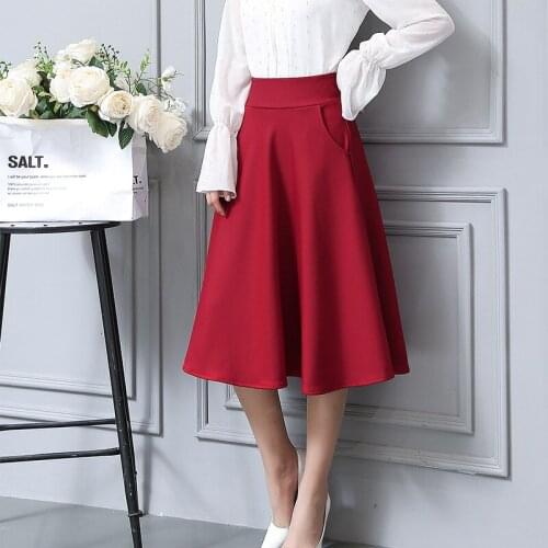 2021 New Spring and Autumn High-quality Womens Half-length A-line Skirt Casual Elegant High Waist Solid Color Mid-length Skirt