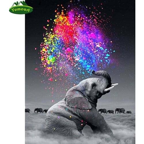 YUMEART DIY Diamond Embroidery Elephant and Rainbow Diamond Painting Cross Stitch Full Square Drill Rhinestone Mosaic Wall Decor