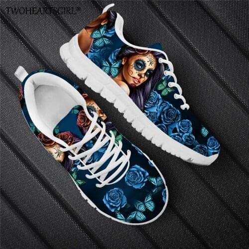 Gothic Skull Rose Girl Print Womens Shoes Brand Designer Lace Up Sneakers Day of the Dead Boys Girls Casual Shoes Sneaker Light