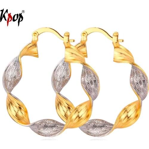 Women Accessories Vintage Retro Small Hoop Earrings 2 Tone Twisted Hoop Earrings Gold Color New Earrings Fashion Jewelry E228