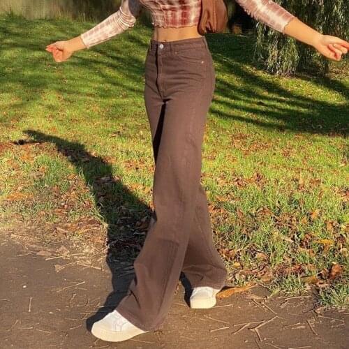 Spring Fall Female Wide-leg Jeans Solid Color High Waist Trousers Close-Fitting Straight-Leg Denim Pants