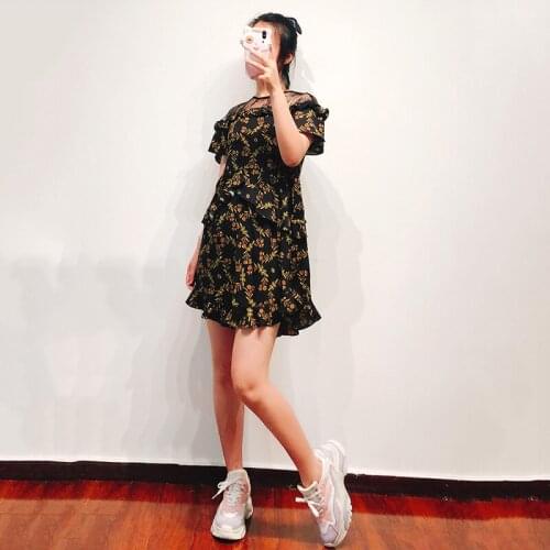 Patads French fashion floral lace edge layered short skirt spring and summer mesh Dress Lady r20482e