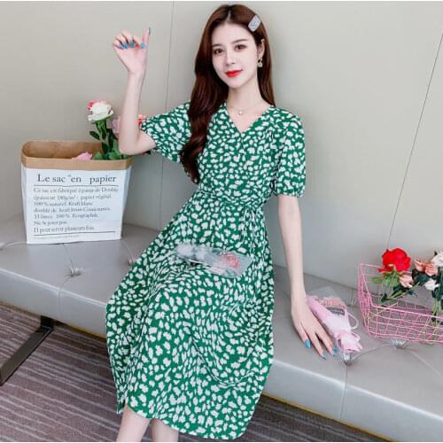 Summer French Womens Party Chic Print Chiffon Pleated Boho Beach Wedding Slim Long Unif Dress Vintage Korea Clothing Dresses