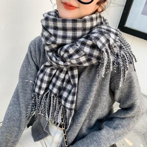2021 Winter Plaid Scarf Winter New Thick Imitation Cashmere Christmas Tassel Scarf Wholesale For Cold And Warm