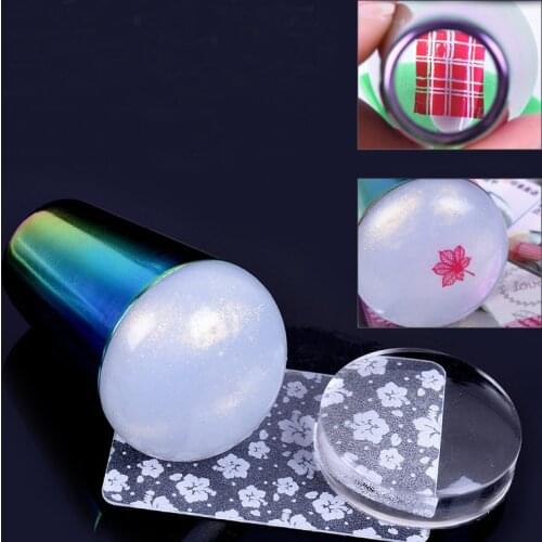 1Set Holographic Nail Stamper Colorful Handle Stamper Nail Soft Silicone Jelly Head Nail Stamper Nail Art Templates Tool YZ01-32